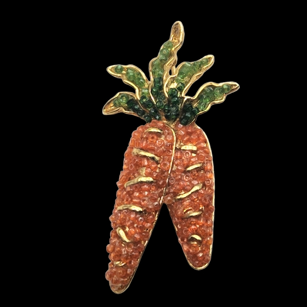 Vintage Orange Carrot Brooch Beaded Easter Jewelry Pin Statement